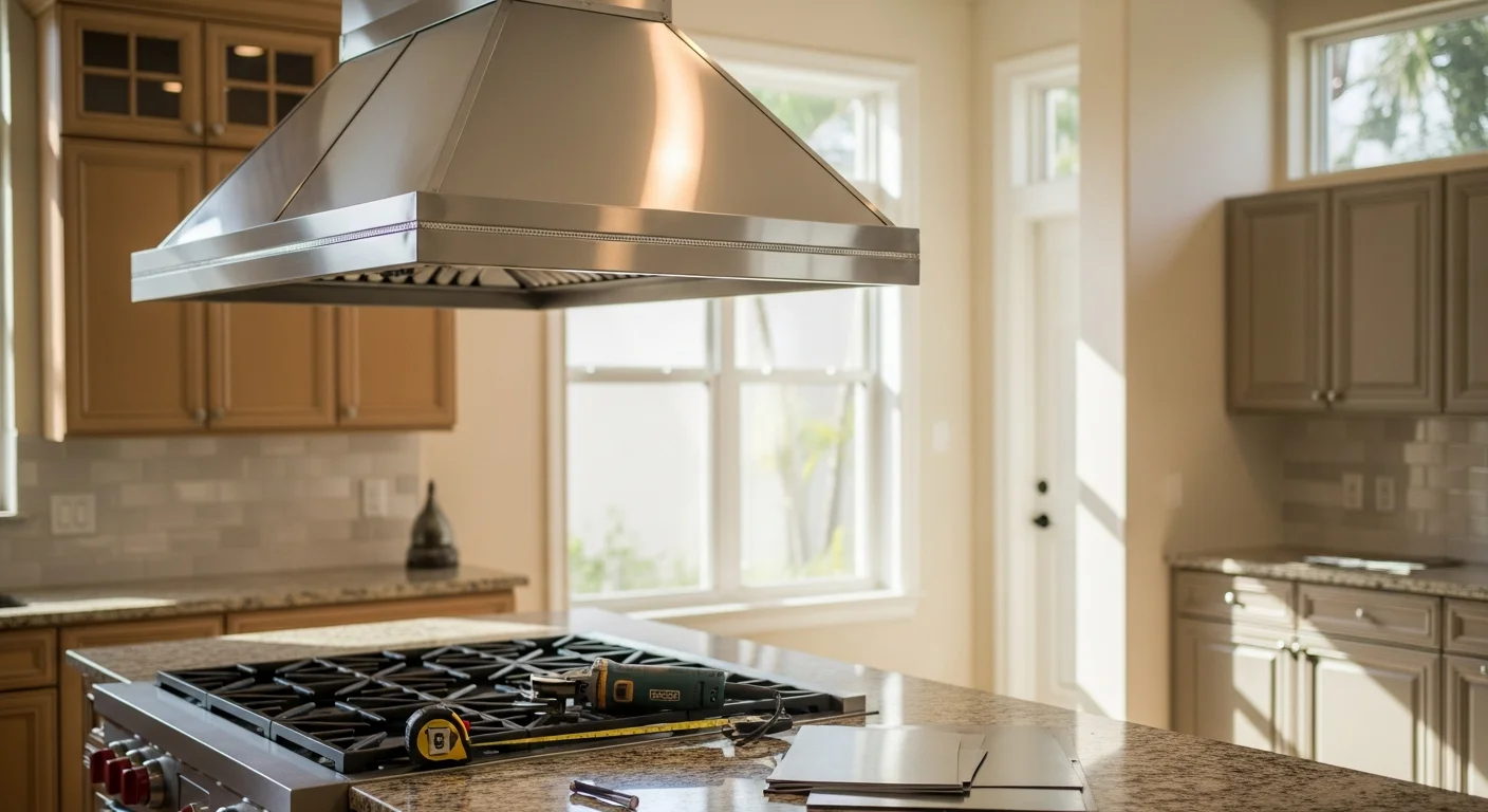 Custom sheet metal kitchen hood installation