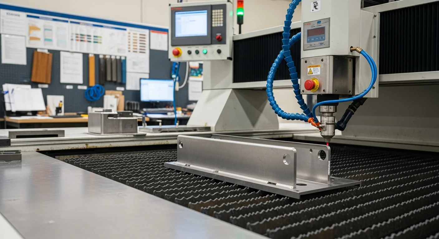 A freshly laser-cut sheet metal prototype panel with precise edges resting on a fabrication table at a Sewells Point, Norfolk metal shop. Clean cut lines and smooth edges show the part is ready for fit testing.